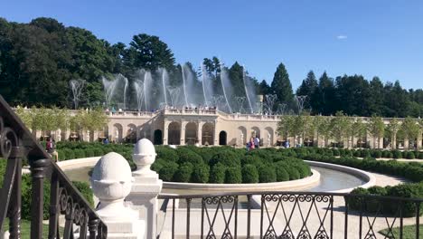 static view of a fountain show at a grand garden