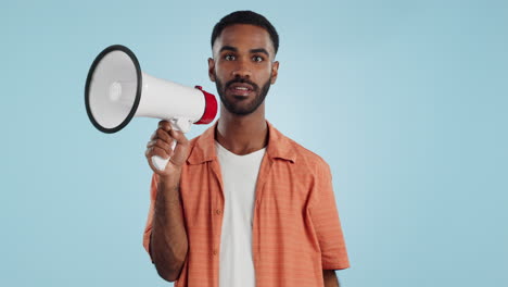 young man, megaphone and announcement