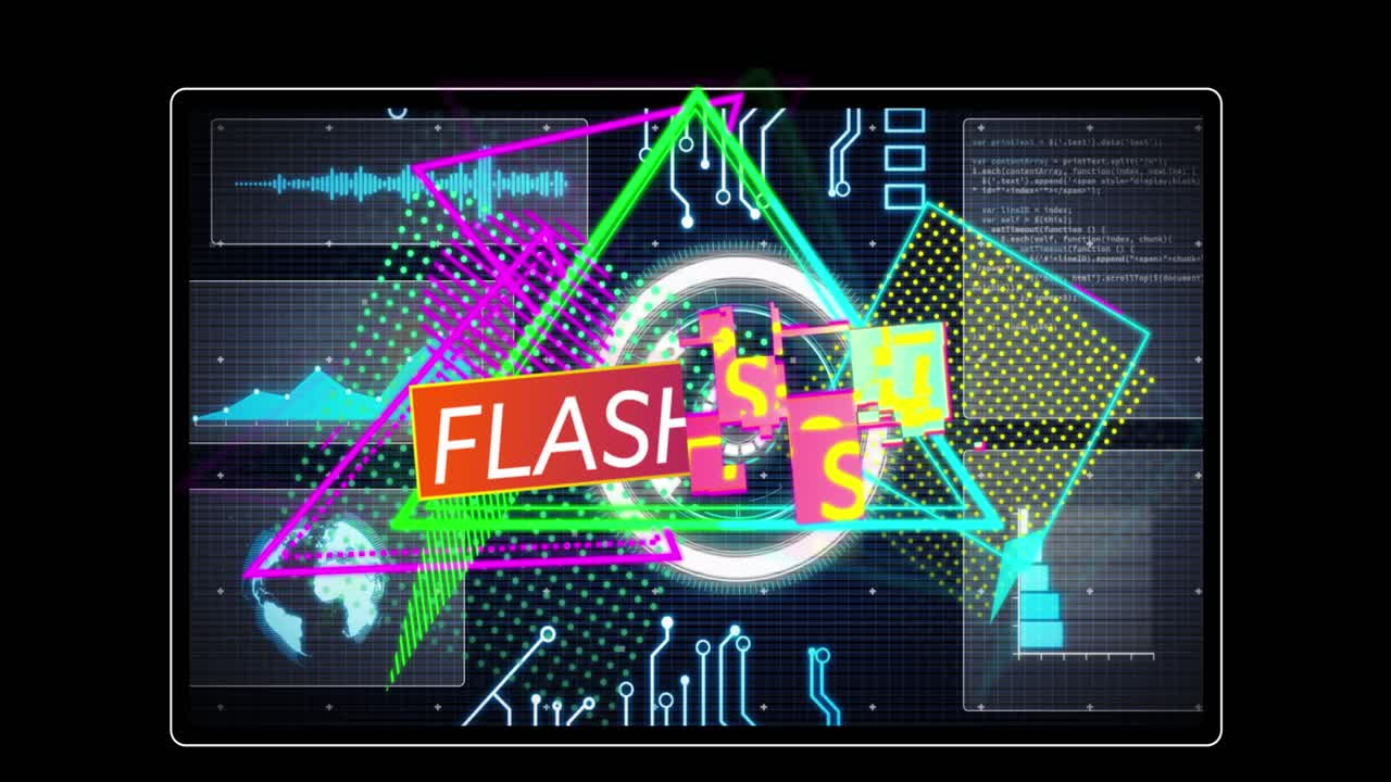 「フラッシュセール」の文字の上にデータ処理のアニメーション。