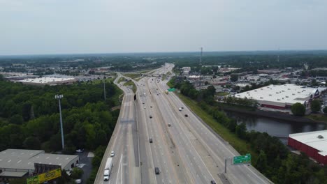 a drone shot of i-385 of the gateway project in greenville south carolina