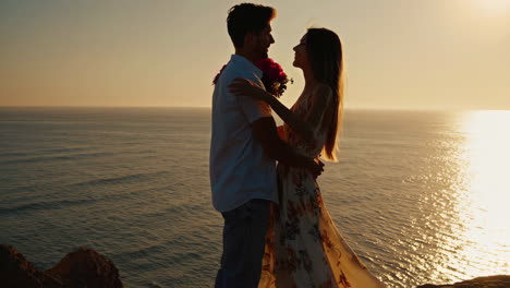 a romantic sunset embrace by the ocean
