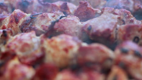 carne cocida. primer plano. carne a la parrilla. macro. cocinar shish kebab para un picnic