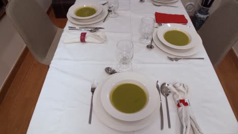 soup dishes on dinner table