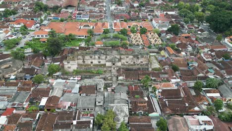 aerial shot of pulo kenanga and ngasem market at tamansari complex in yogyakarta