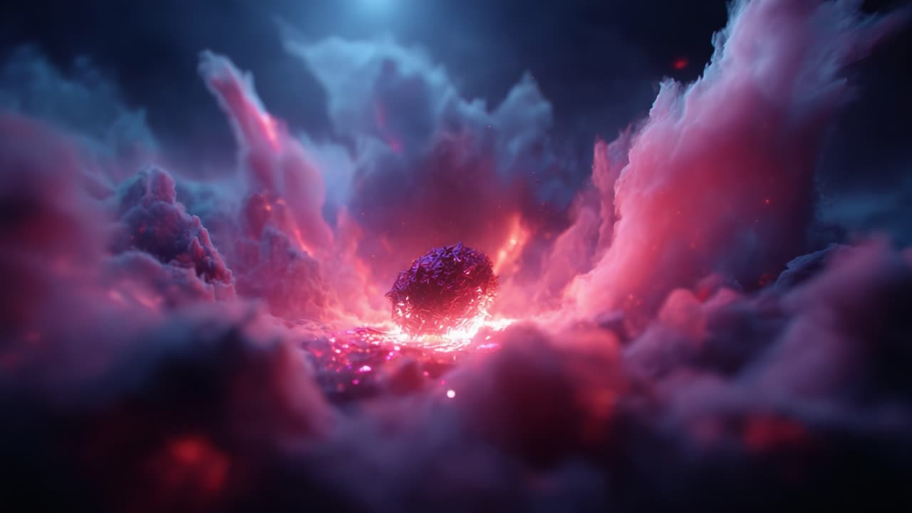 A Captivating Cosmic Scene: A Glowing Rock Emerges Among Vibrant Clouds in a Mystical Nebula, Revealing an Otherworldly Subtlety and Divine Beauty