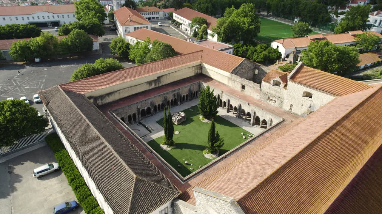 Aerial View of a Monastery Cloister in Portugal