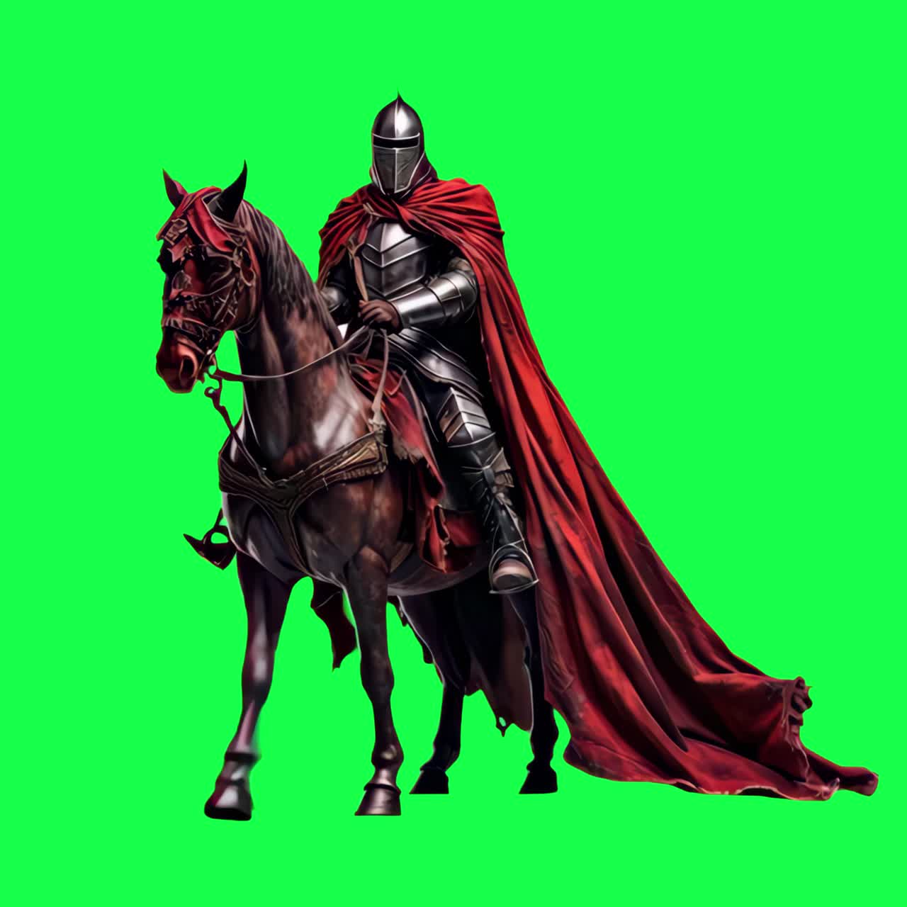 Knight riding horse majestically animation, transparent 4K video, green screen