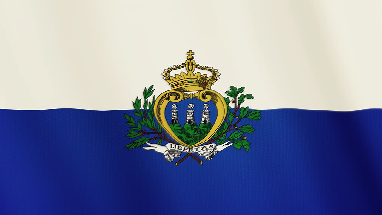 산마리노 발을 흔들고 있는 애니메이션. 전체 화면. 국가의 상징