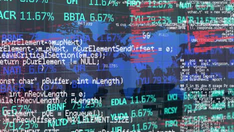 animation of data processing and world map over office