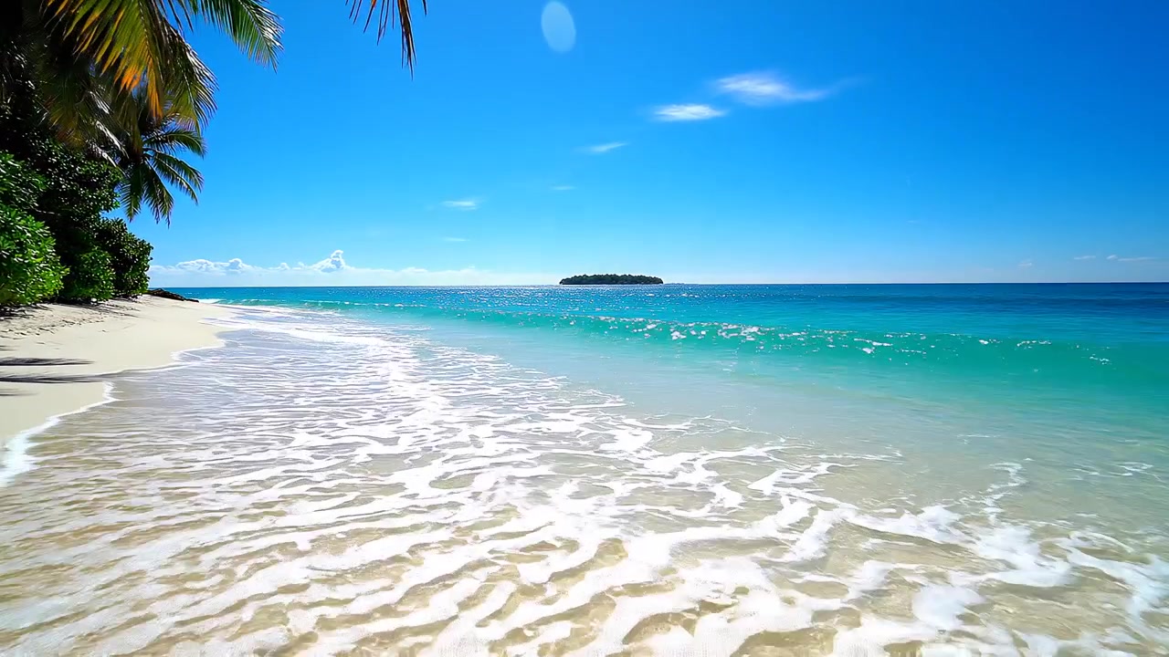 Praia tropical idílica com areia branca e água turquesa