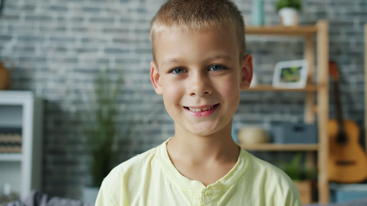 Smiling Boy in Living Room