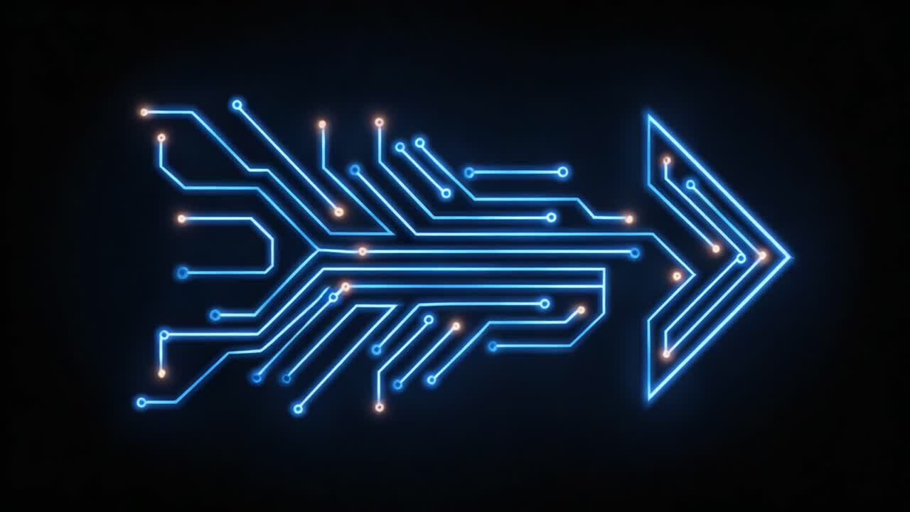 A High-Tech Arrow Design Featuring Exquisite Neon Circuit Patterns, Symbolizing Progress, Innovation, and Digital Growth in Modern Technology Aesthetics