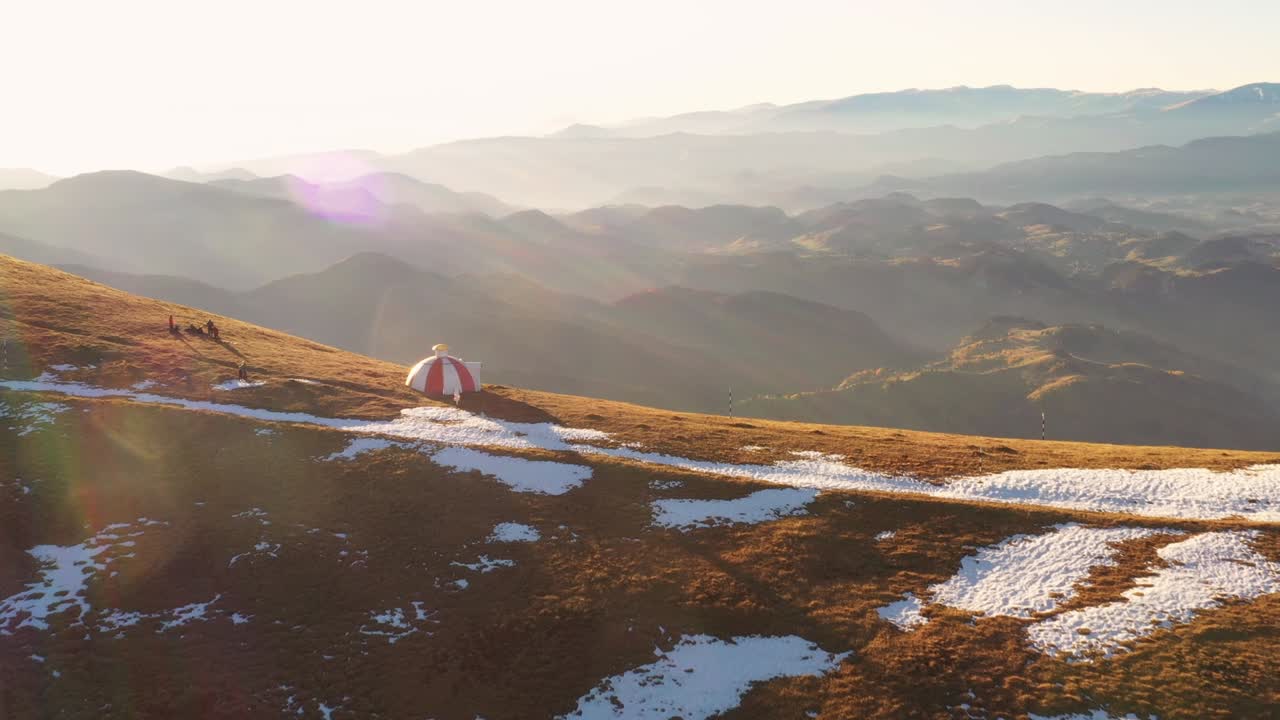 Drone 4k clip of Batrana mountain refuge high at 2170m in Bucegi ...