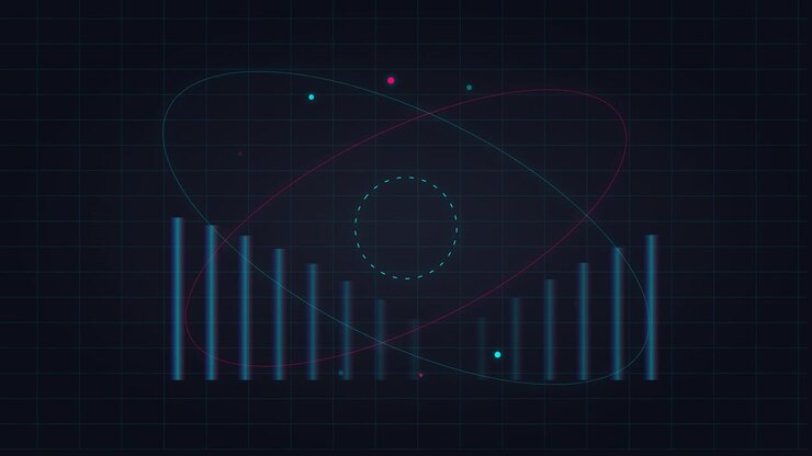 Abstract Digital Data Visualization with Animated Bar Graph and Orbital Rings