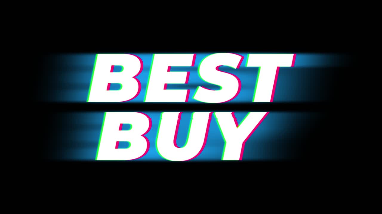 Best buy text glitch effect promotion advertisement loop background price tag sale discounts deals