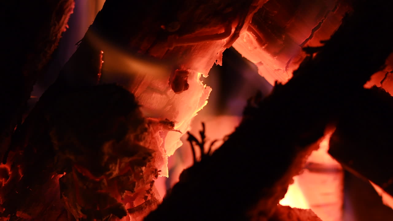 Close-Up of Burning Wood and Embers