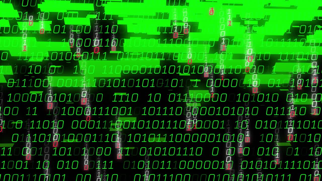 Scattering green digits initiating binary streams and bars speeding to visualize dense digital rain