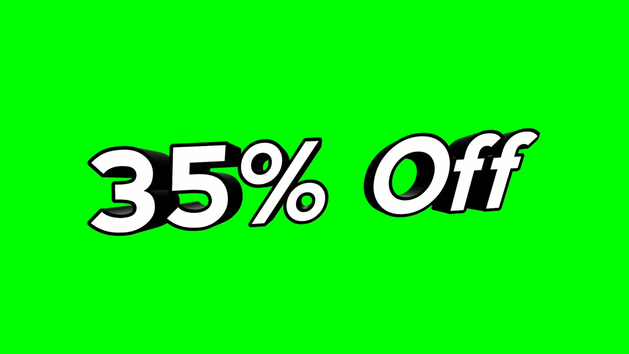 Animazione cartone animato testo SCONTO 35% rotante in stile piatto, animazione promozionale pop-up su sfondo schermo verde 4K