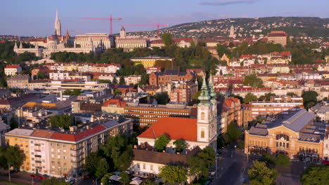 Rotating-drone-shot-of-Buda-Castle-and-Castle-Hill-in-Budapest-Hungary