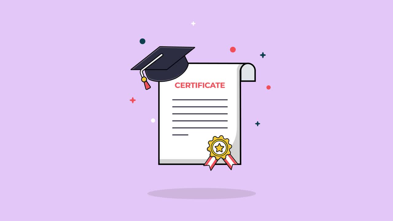 Animated Graduation Certificate with Cap and Award Seal
