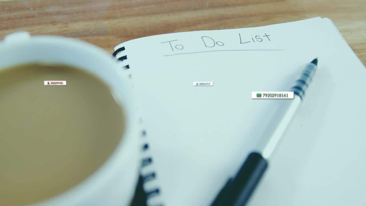 After pause notification icons drifting over coffee cup To Do List fading away restoring calm