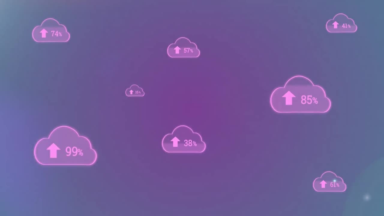 animación de nubes digitales con porcentaje y procesamiento de datos
