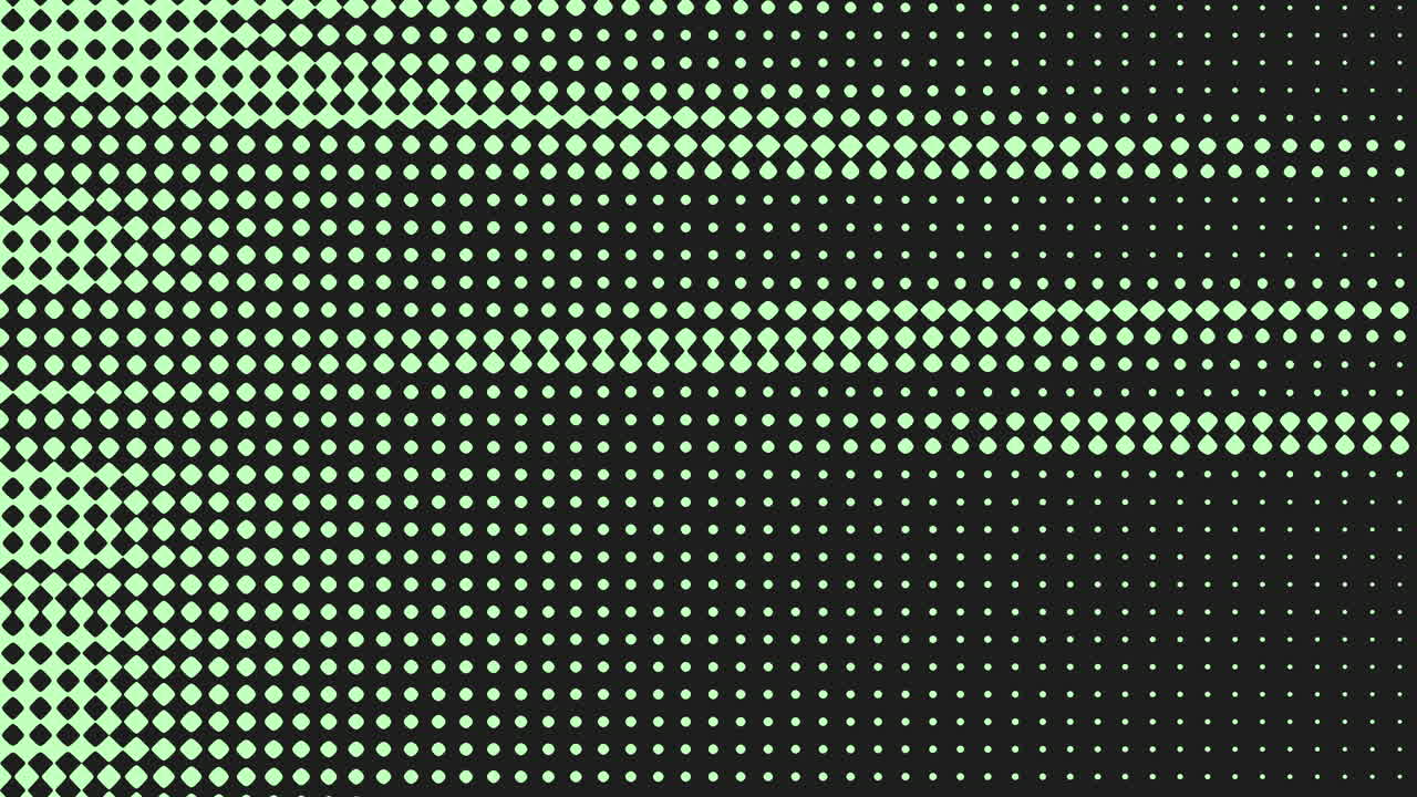 An abstract composition of black and green dots forming a grid pattern on a dark background, creating a visually appealing and structured design