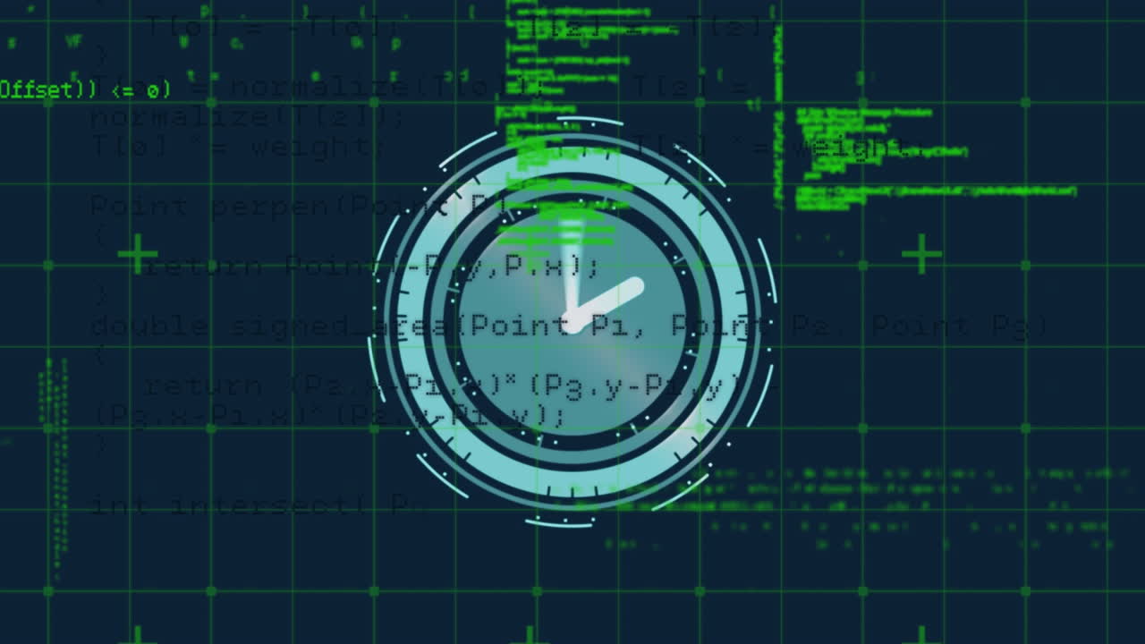 Animation of data processing and clock over grid