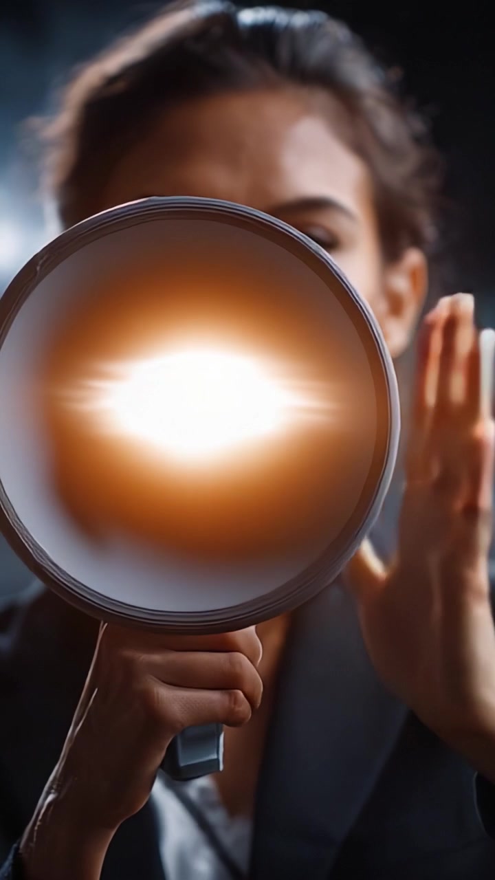Uma pessoa fala apaixonadamente em um megafone, transmitindo mensagens ou ideias fortes, destacando o poder da comunicação e a importância de ser ouvido.