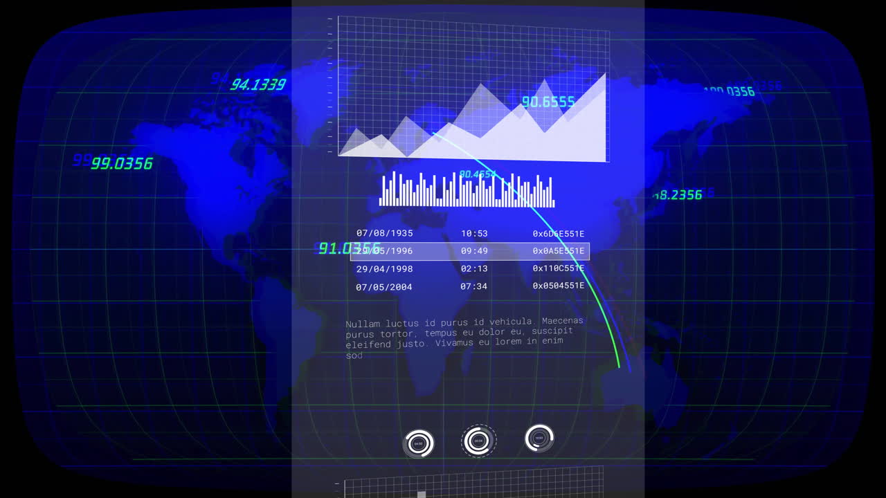 gráficos de datos financieros y animación de gráficos sobre el fondo del mapa del mundo