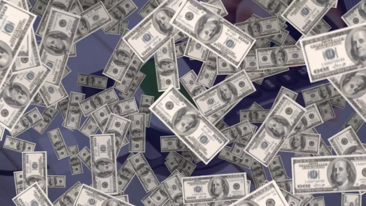 animación de dólares flotantes a través de terminales de pago