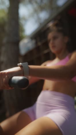 young woman working out outdoors in athletic wear