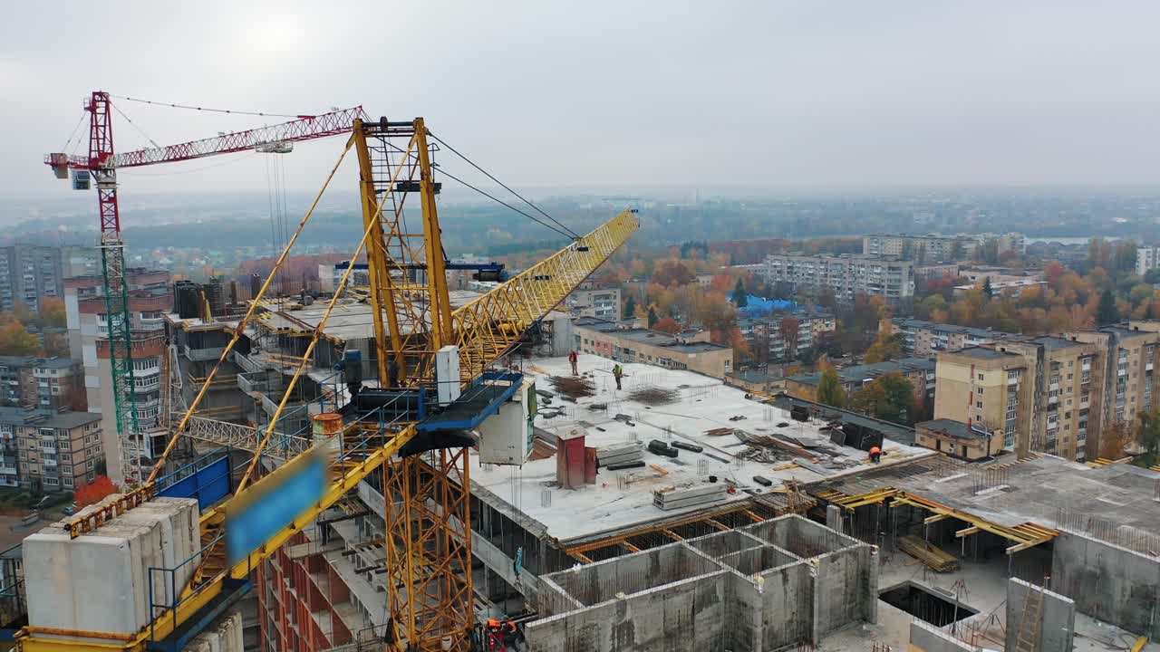 Construction of a residential apartment complex. Aerial view.
