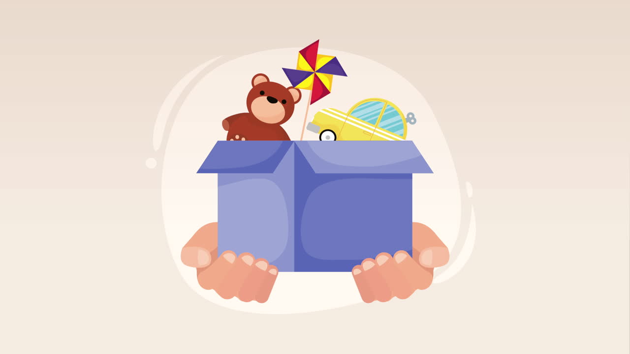 Toys in box donations campaign animation | Premium Stock Video Footage