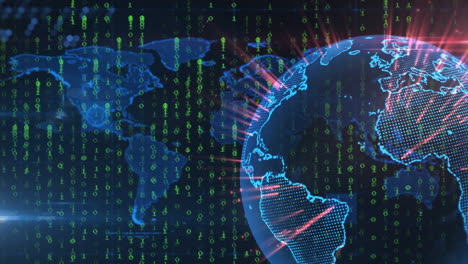 animation of data processing and globe on black background
