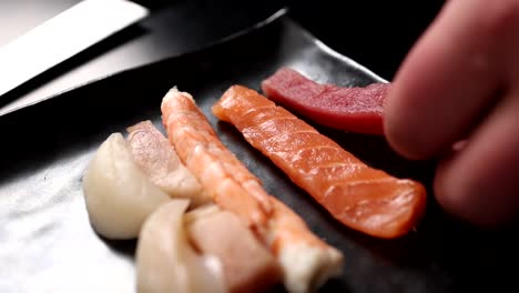 preparing sushi/sashimi platter