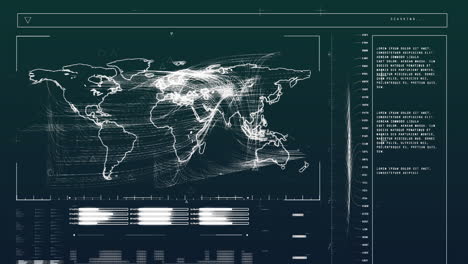 animación de barras de carga, lenguaje informático y mapa contra un fondo abstracto