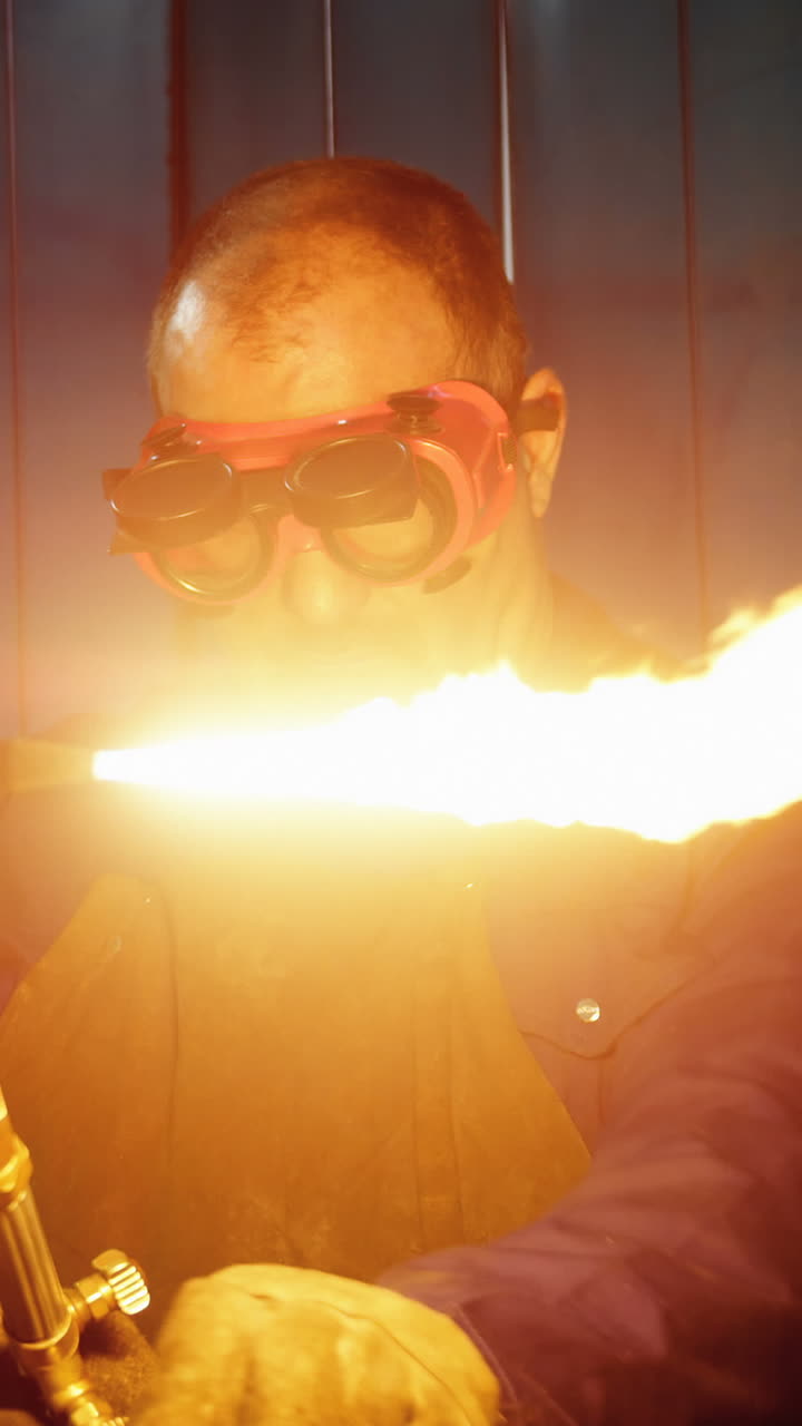 soldador masculino que utiliza una antorcha de soldadura