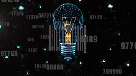 animation of light bulb, bar code and data processing