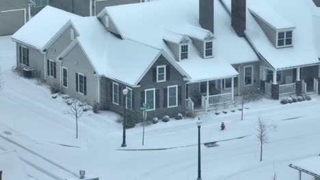 snow blankets suburban homes and streets