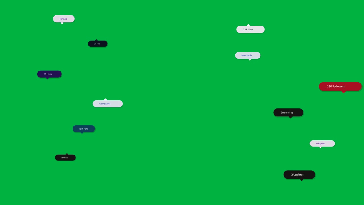 UI bubbles popping, grouping both sides, showing red badge then fading, clearing transparent canvas