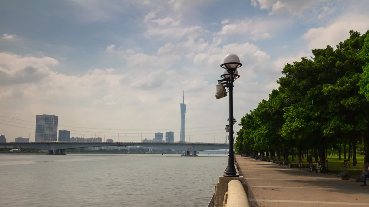luz del día ciudad de guangzhou río perla caminando bahía panorama 4k lapso de tiempo china