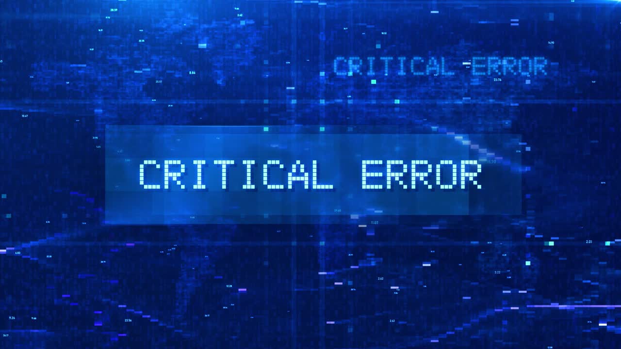 Critical Error Digital Text Animation over Futuristic World Map and HUD Effects