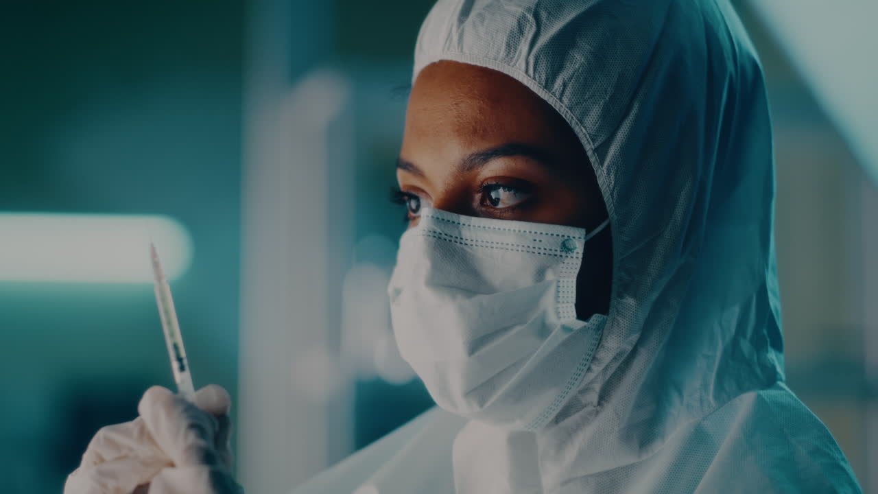 Scientist Examining a Syringe in a Laboratory