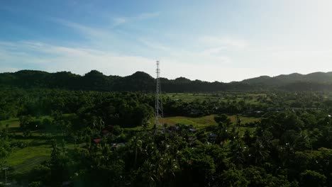 tower in dense tropical nature near pajo river in virac, catanduanes, philippines. aerial shot
