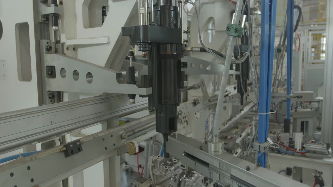 High-tech manufacturing facility with machinery and equipment assembly line with Advanced High Precision Robot Arm inside Bright Electronics plant intricate components