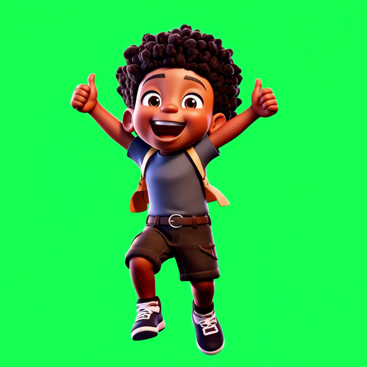 Joyful cartoon character jumping animation, transparent 4K video, green screen