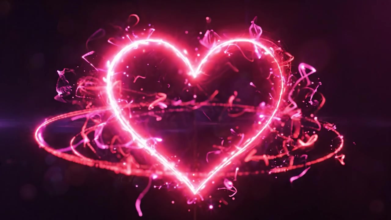 Un Viaggio Visivo Mozzafiato Attraverso Luci e Colori Radiosi, che Illumina una Forma di Cuore al Centro, Catturando l'Essenza dell'Amore e dell'Energia in uno Spettacolare Display