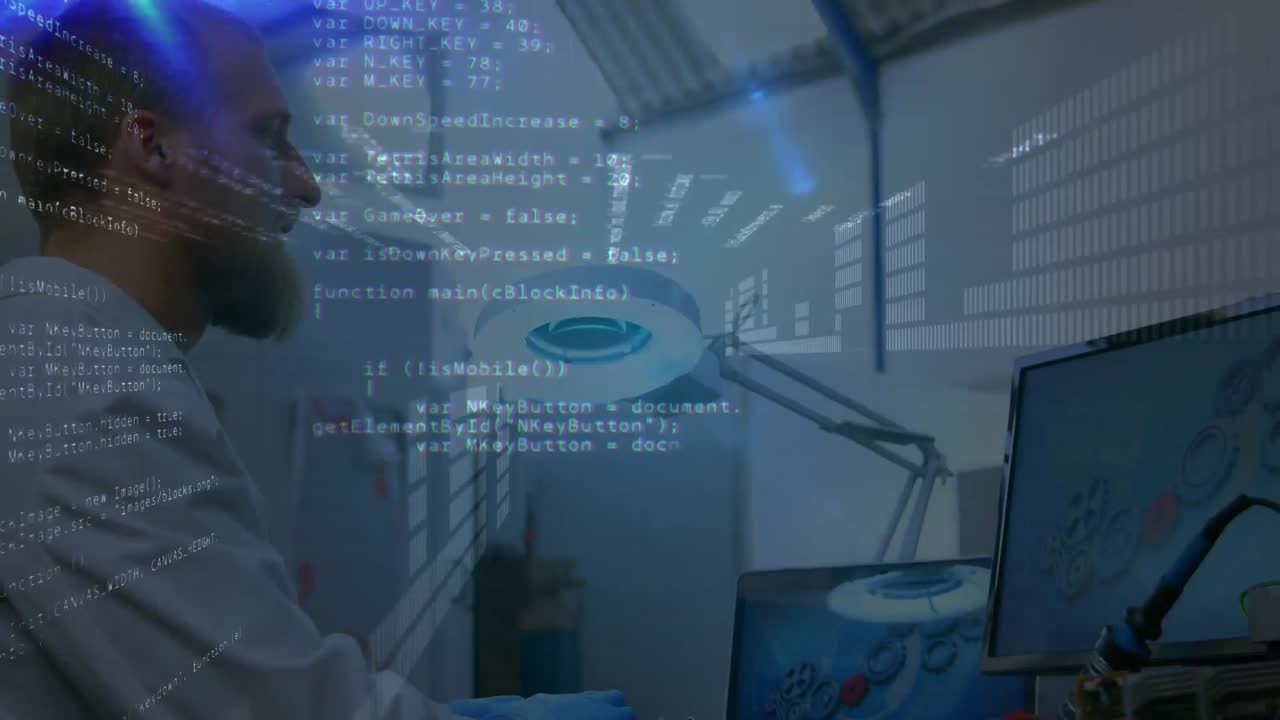 백인 남성 과학자들에 대한 데이터 처리 애니메이션