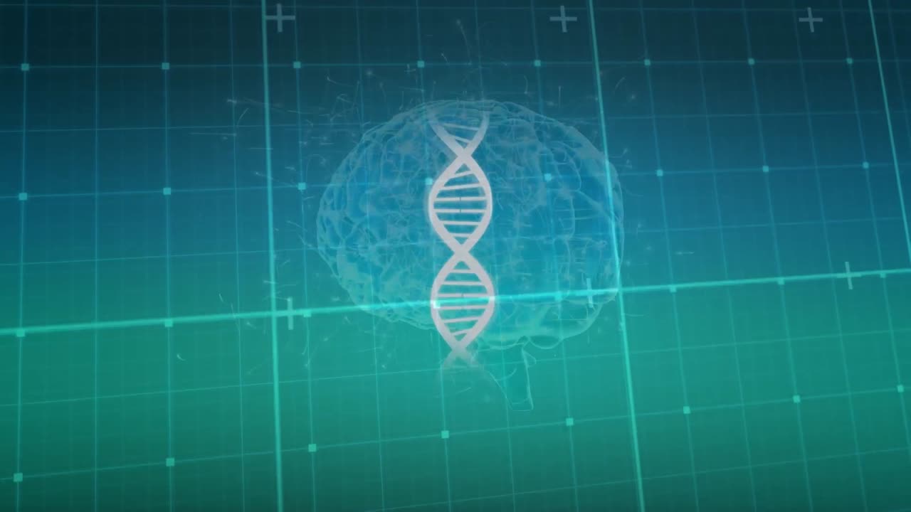 Animation of dna chain and brain in blue space